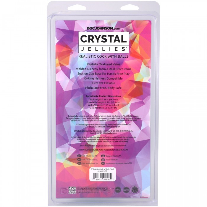 Фалоімітатор Doc Johnson Crystal Jellies - 7 Inch Realistic Cock with Balls - Teal