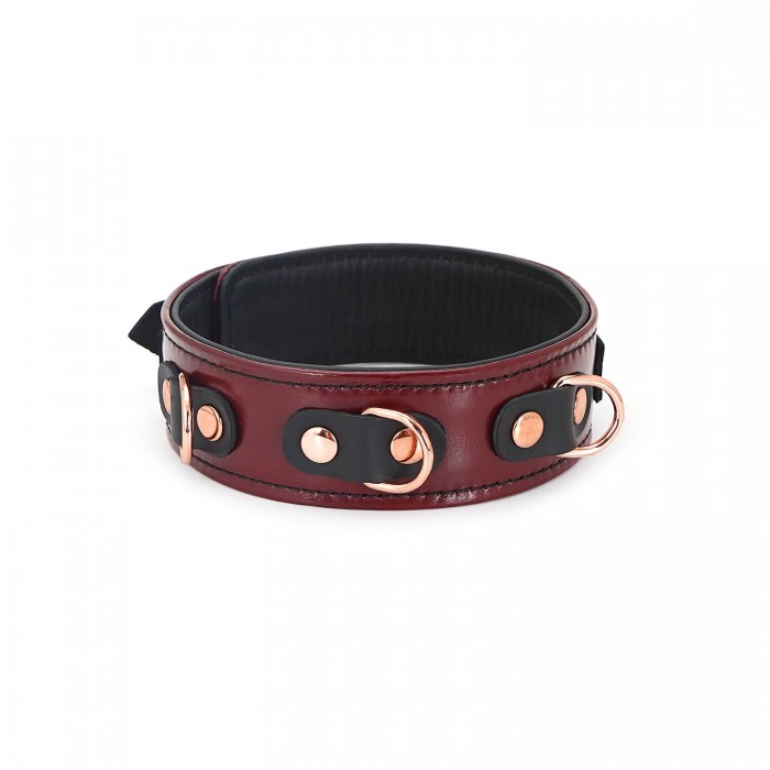 Шкіряний нашийник з повідцем Liebe Seele Wine Red Collar and Leash, 3 кільця для кріплення