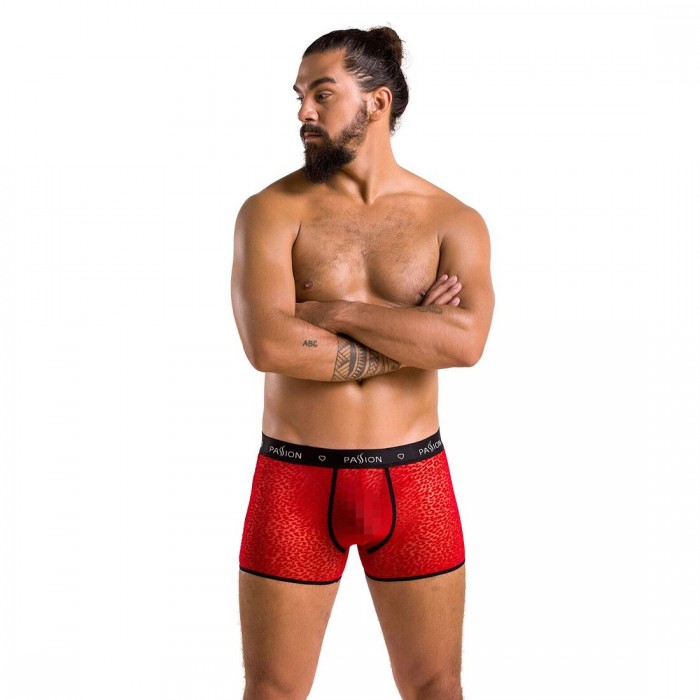 Чоловічі прозорі боксери Passion 046 SHORT PARKER L/XL Red, сітка, під леопард