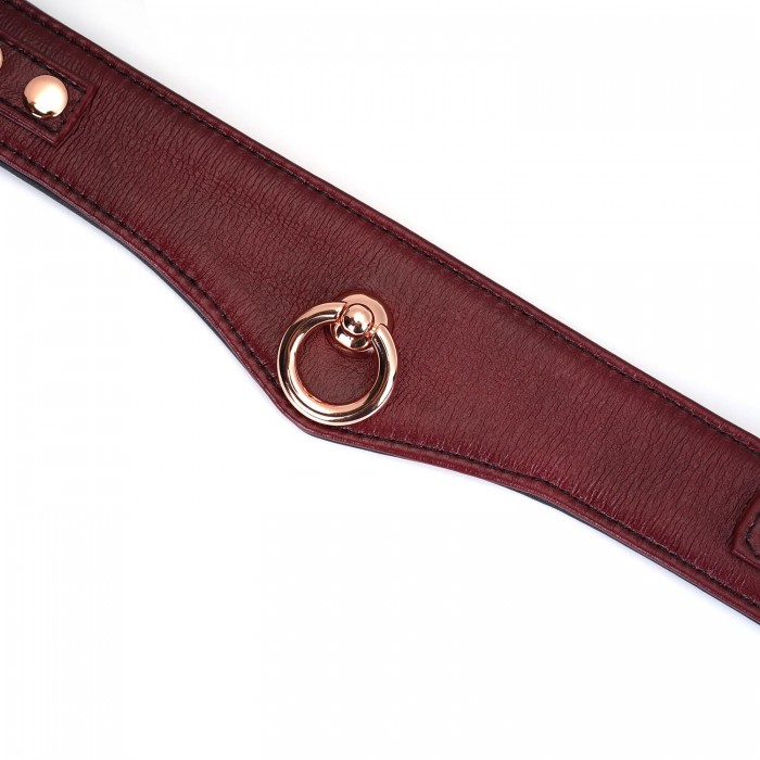 Шкіряний нашийник з повідцем Liebe Seele Wine Red Curved Collar, замок-сердечко