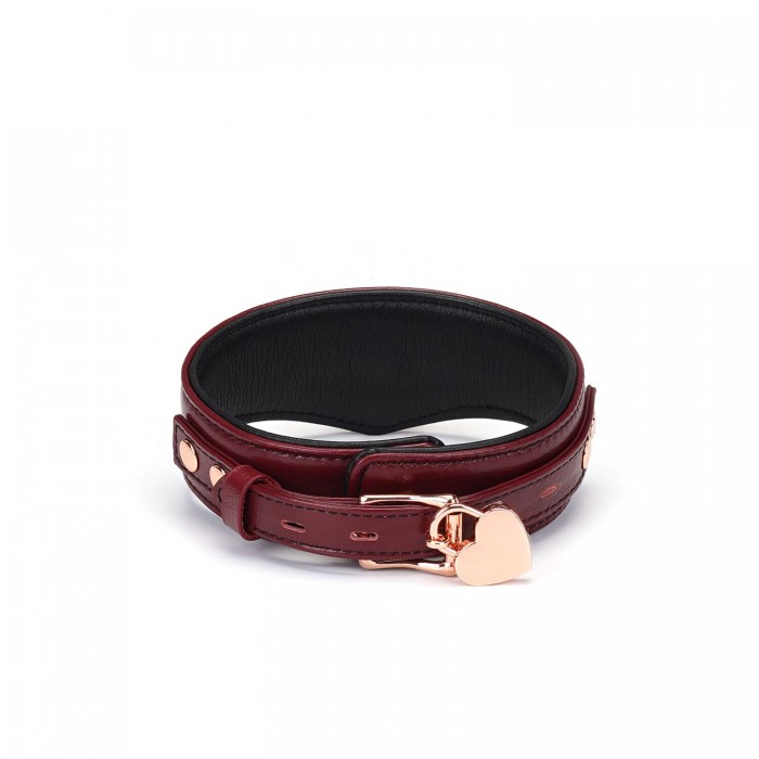 Шкіряний нашийник з повідцем Liebe Seele Wine Red Curved Collar, замок-сердечко