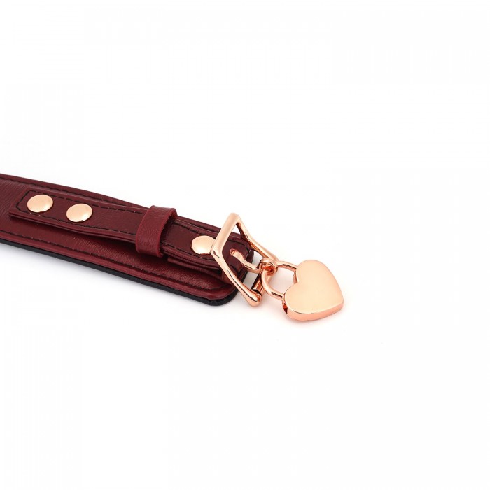 Шкіряний нашийник з повідцем Liebe Seele Wine Red Curved Collar, замок-сердечко