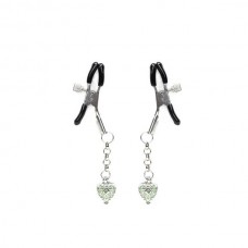 Затискачі для сосків із сердечком Liebe Seele Glow-in-dark Nipple Clamps Green, світяться в темряві