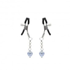 Затискачі для сосків із сердечком Liebe Seele Glow-in-dark Nipple Clamps Blue, світяться в темряві