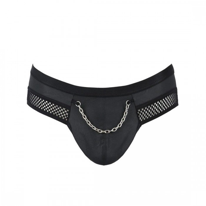 Чоловічі труси з ланцюжком Passion 030 SLIP TOM XXL/XXXL Black, екошкіра, відкриті сідниці