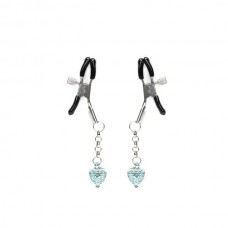 Затискачі для сосків із сердечком Liebe Seele Glow-in-dark Nipple Clamps Light Blue, світяться в темряві