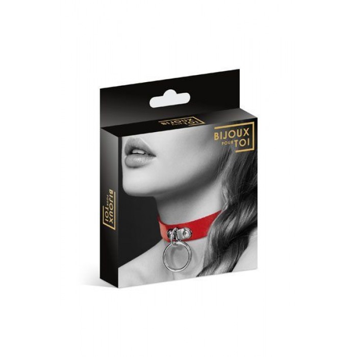 Чокер з кільцем для повідця Bijoux Pour Toi - FETISH Red, екошкіра