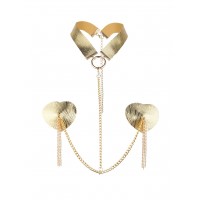 Пестис-сердечка з пензликами та чокером JSY Nipple Sticker RT236114 Golden