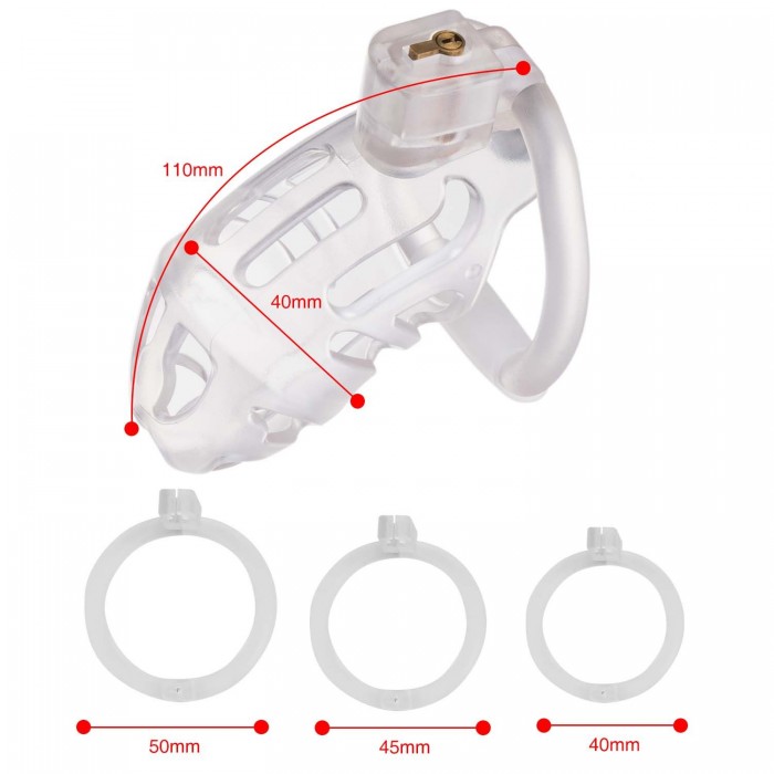 Клітка для пеніса LOCKINK SEVANDA Plastic Penis Chastity Cage, прозора, 3 кільця різних розмірів