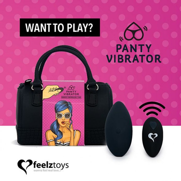 Вібратор в трусики FeelzToys Panty Vibrator Black з пультом ДК, 6 режимів роботи, сумочка-чохол