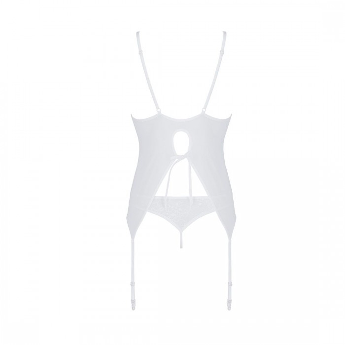 Корсет із пажами, трусики з ажурним декором та відкритим кроком Passion URSULA CORSET L/XL, white