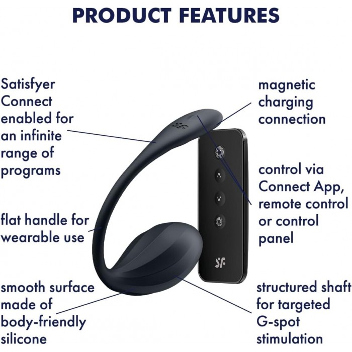 Смарт-віброяйце Satisfyer Ribbed Petal Connect App Black, керування зі смартфона, пульт ДК