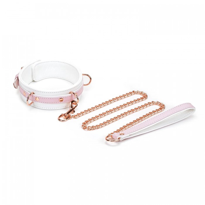 Нашийник з повідцем Liebe Seele White & Pink Fairy Goat Leather Collar