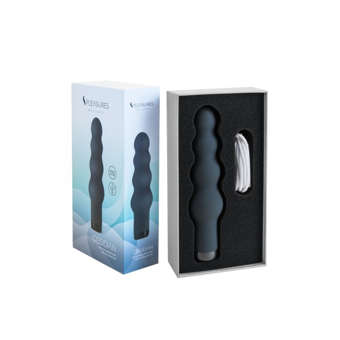 Вібратор S Pleasures Bullets Obsidian, чорний, у вигляді ряду кульок, 10 режимів, діаметр 4 см