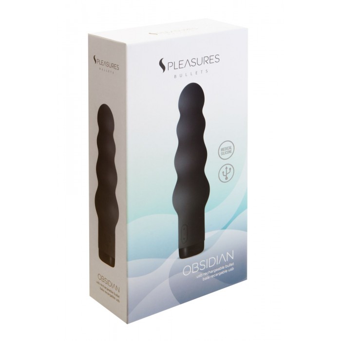 Вібратор S Pleasures Bullets Obsidian, чорний, у вигляді ряду кульок, 10 режимів, діаметр 4 см