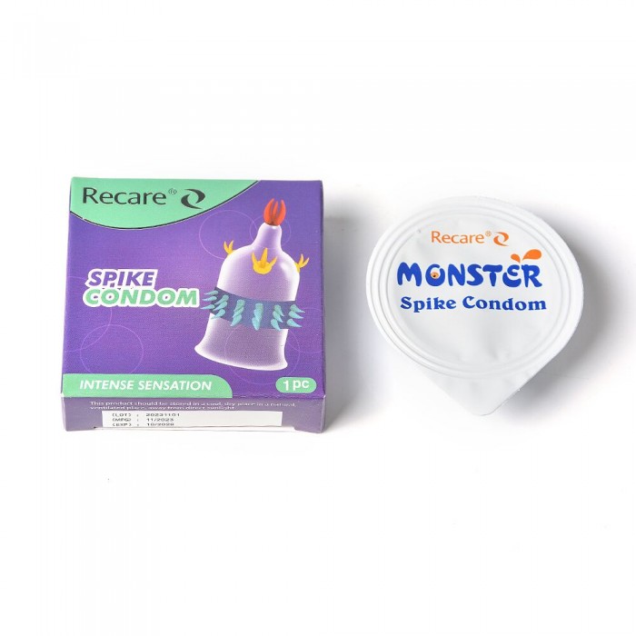 Насадка на член Recare Spike Condom Purple (презерватив з вусиками та рядами шипів)