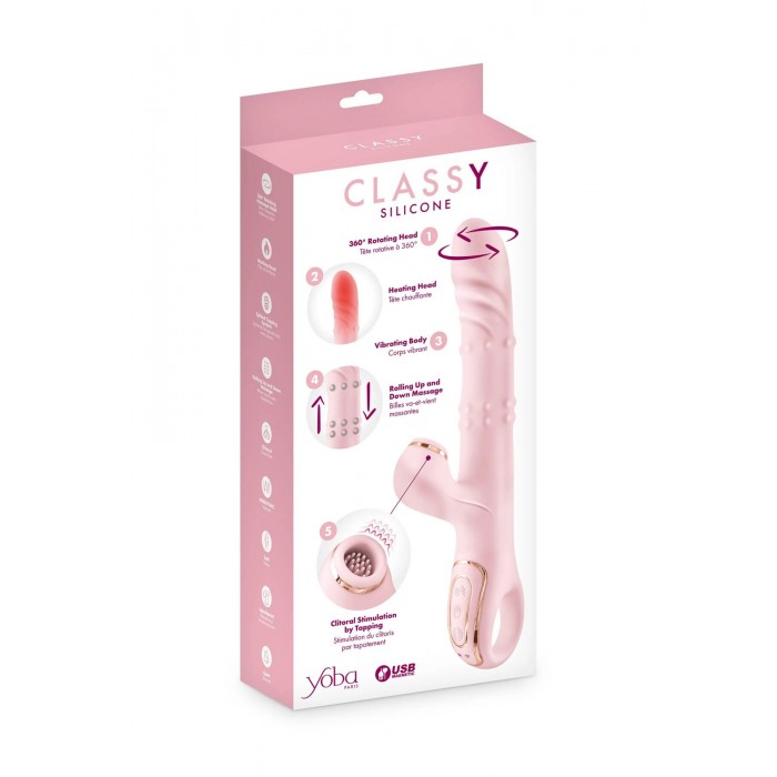 Вібратор-кролик 5в1 Yoba Classy, вібрація, ротація, пульсація, перлинний масаж, нагрівання