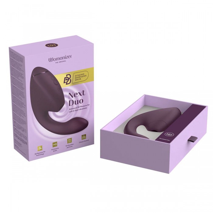 Подвійний вакуумний кліторальний стимулятор з вібрацією Womanizer Next Duo - Dark Purple