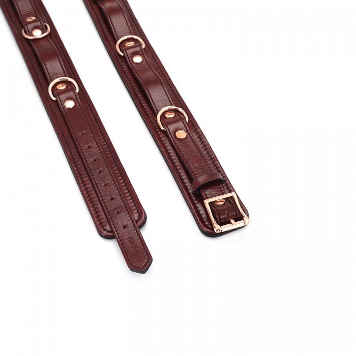 Фіксатори для стегон Liebe Seele Wine Red Thigh Cuffs S Size, натуральна шкіра