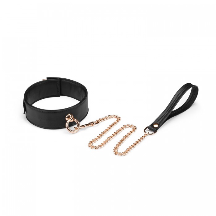 Нашийник з повідцем Liebe Seele Black Organosilicon Collar with Leash, екошкіра
