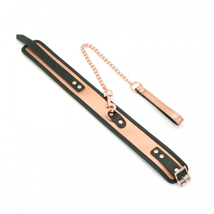 Широкий нашийник з повідцем Liebe Seele Rose Gold Memory Collar with Leash, натуральна шкіра
